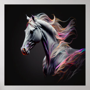 Affiche Cheval blanc, Couleurs Abstraites, Mur d'impressio