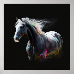 Affiche Cheval blanc, Couleurs Abstraites, Mur d'impressio