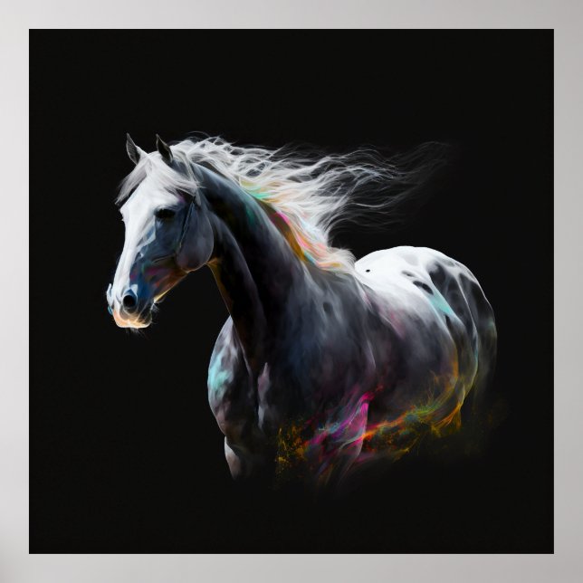 Affiche Cheval blanc, Couleurs Abstraites, Mur d'impressio (Devant)