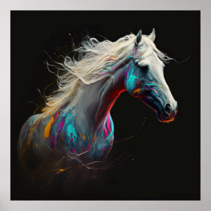 Affiche Cheval blanc, Couleurs Abstraites, Mur d'impressio