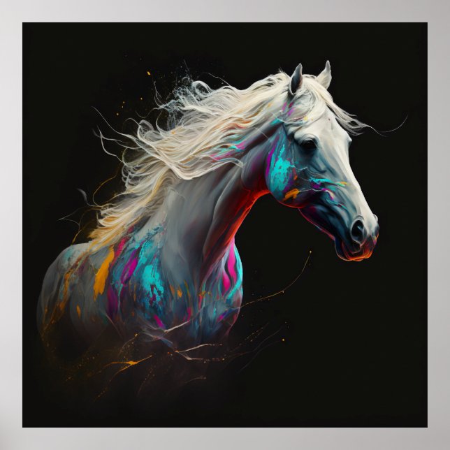 Affiche Cheval blanc, Couleurs Abstraites, Mur d'impressio (Devant)