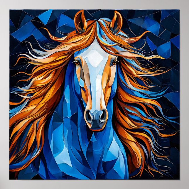 Affiche Cheval Blanc ✨ Crinière Dorée Mosaïque Élégante Fa (Devant)