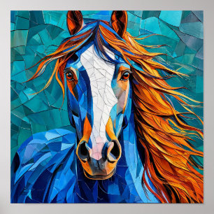 Affiche Cheval blanc Mosaïque élégante Art fantastique