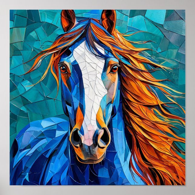 Affiche Cheval blanc Mosaïque élégante Art fantastique (Devant)