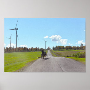 Affiche Cheval Buggy et éolienne Turbines