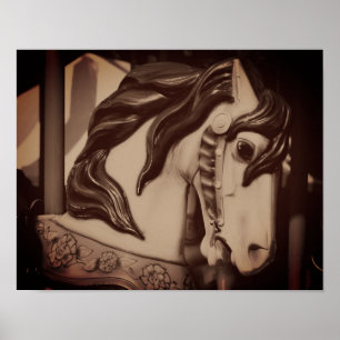 Affiche Cheval Carrousel Silencieux À Vapeur En Sepia Brow