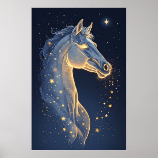 Affiche Cheval Céleste du Ciel Nocturne Fantastique sous l