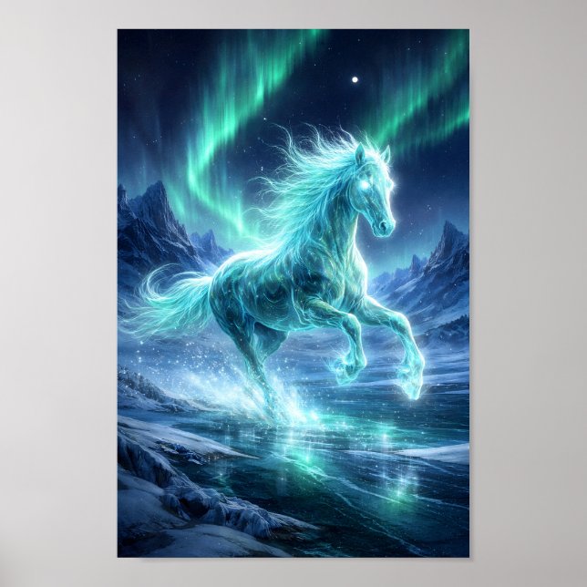 Affiche Cheval céleste galopant sous le Nord vert (Devant)