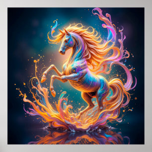 Affiche Cheval céleste vibrant au milieu de tourbillons co