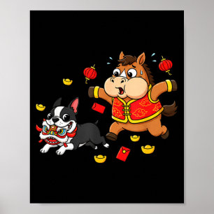 Affiche Cheval Chinois Boston Terrier Enfants Hommes Femme