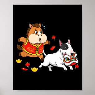 Affiche Cheval Chinois Bull Terrier Enfants Hommes Femmes