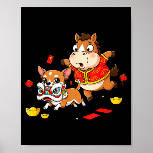 Affiche Cheval Chinois Chihuahua Drôle Enfant Hommes Femme
