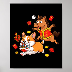 Affiche Cheval Chinois Corgi Drôle Enfants Hommes Femmes J