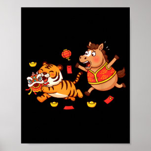 Affiche Cheval Chinois Drôle Tigre Enfants Hommes Femmes H