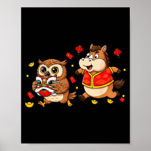 Affiche Cheval Chinois Hibou Drôle Enfants Hommes Femmes B