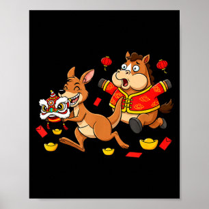 Affiche Cheval Chinois Kangourou Drôle Enfants Hommes Femm
