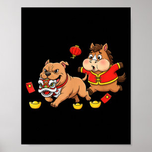 Affiche Cheval Chinois Pitbull Drôle Enfants Hommes Femmes