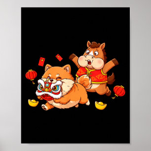 Affiche Cheval Chinois Pomeranian Enfants Hommes Femmes Jo