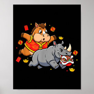Affiche Cheval Chinois Rhinocéros Drôle Enfants Hommes Fem