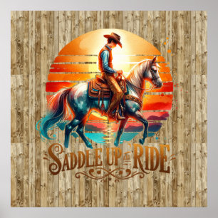 Affiche cheval cool cheval de selle Western