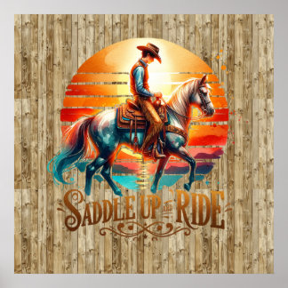 Affiche cheval cool cheval de selle Western