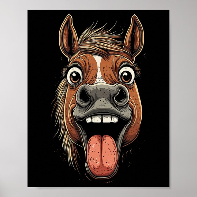 Affiche Cheval cool Montrant Langue Chevaux Équitation À C (Devant)