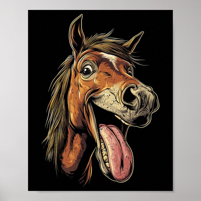 Affiche Cheval cool Montrant Langue Chevaux Équitation À C (Devant)
