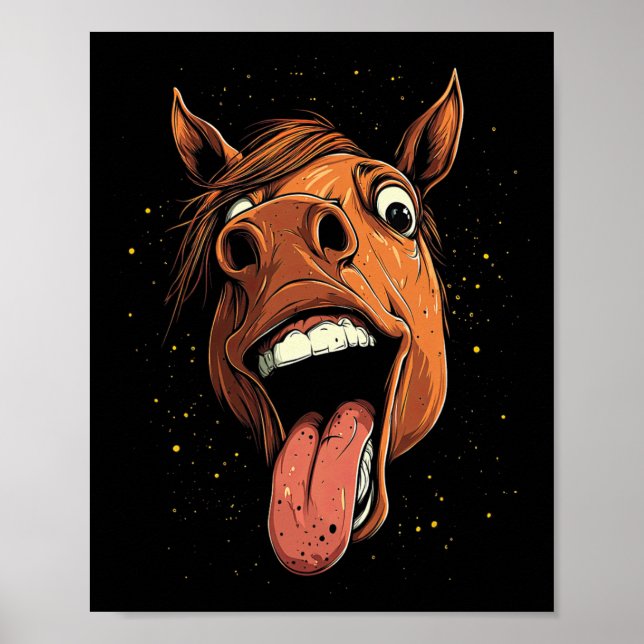 Affiche Cheval cool Montrant Langue Chevaux Équitation À C (Devant)