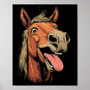 Affiche Cheval cool Montrant Langue Chevaux Équitation À C