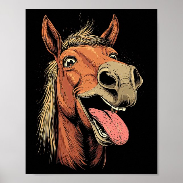 Affiche Cheval cool Montrant Langue Chevaux Équitation À C (Devant)