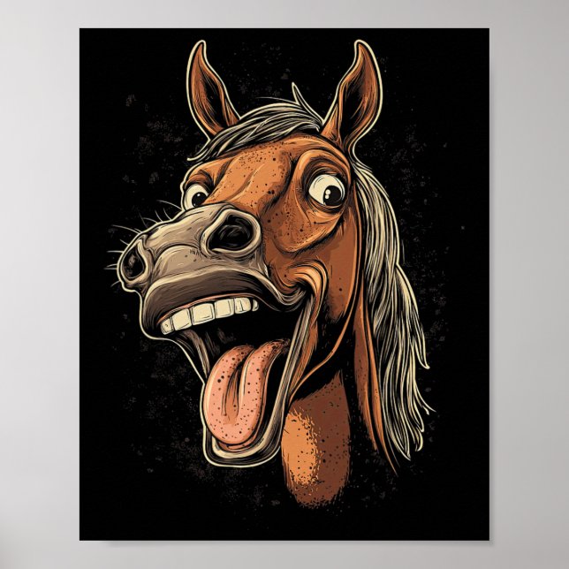Affiche Cheval cool Montrant Langue Chevaux Équitation À C (Devant)