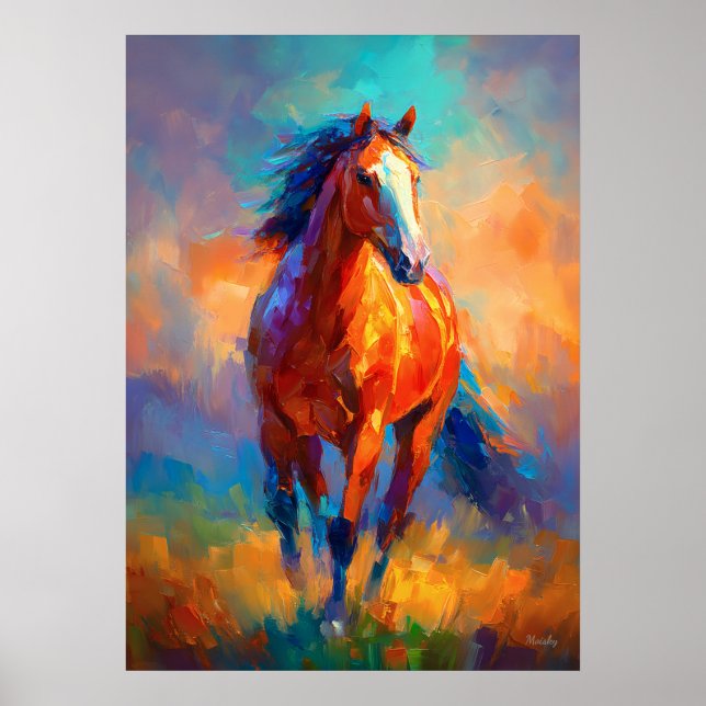 Affiche Cheval courant impressionniste Animal coloré (Devant)