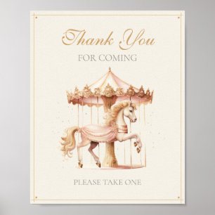 Affiche Cheval de carrousel rose vintage Merci d'être venu