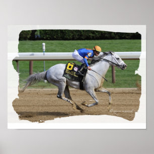Affiche Cheval de course - White Abarrio et jockey Irad Or