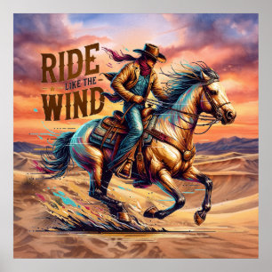 Affiche Cheval de cow-boy occidental cool