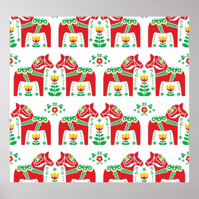 Affiche Cheval de Dala suédois : Art folklorique (Devant)