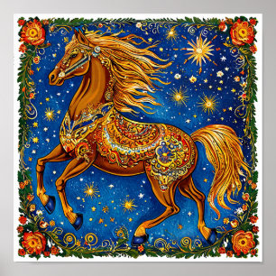 Affiche 🎨 Cheval de dessin animé de conte de fée, illustr