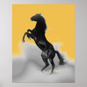 Affiche Cheval de élevage blanc de jaune d'art de bruit