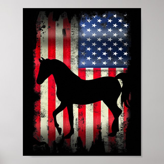 Affiche Cheval de l'Amérique Vintage Drapeau drôle Animal  (Devant)
