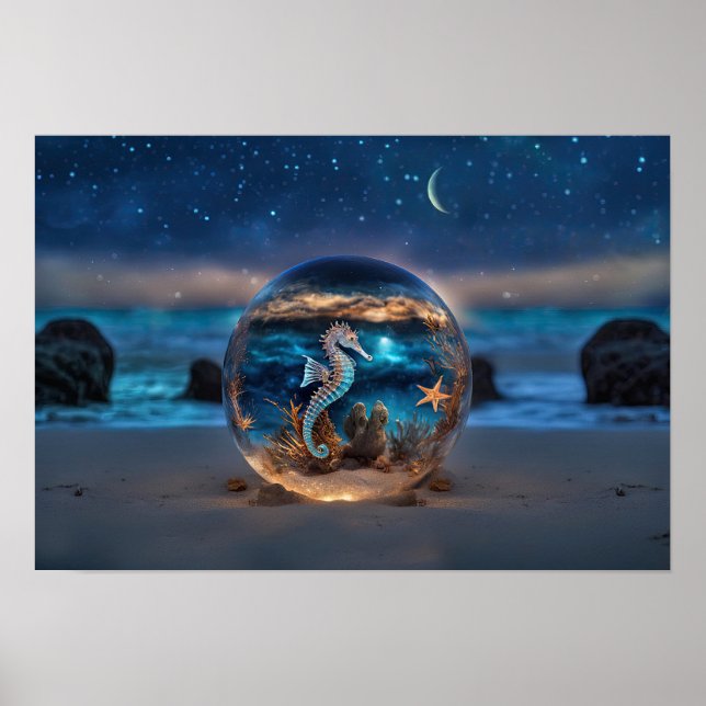 Affiche Cheval de mer et poisson de mer sur la plage sous- (Devant)