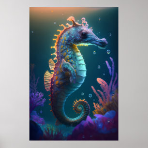 Affiche Cheval de mer Portrait animal Peinture Faune Océan
