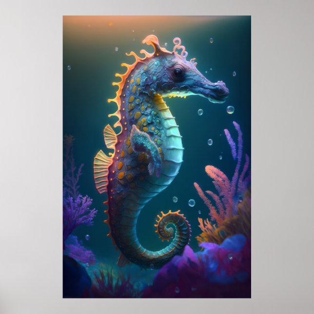 Affiche Cheval de mer Portrait animal Peinture Faune Océan (Devant)