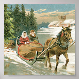 Affiche Cheval de Noël et Sleigh
