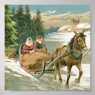 Affiche Cheval de Noël et Sleigh