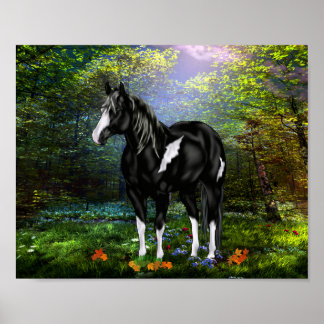 Affiche Cheval de peinture à ciel ouvert noir et blanc