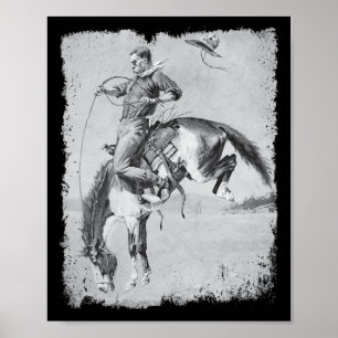 Affiche Cheval de rodéo cow-boy Western Country Vintage Br