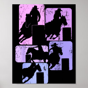 Affiche Cheval de rodéo de course de tonneau Cowgirl Femme