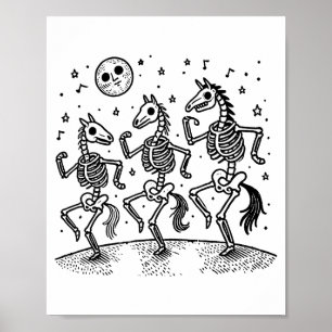 Affiche Cheval de squelette drôle dansant amoureux de chev