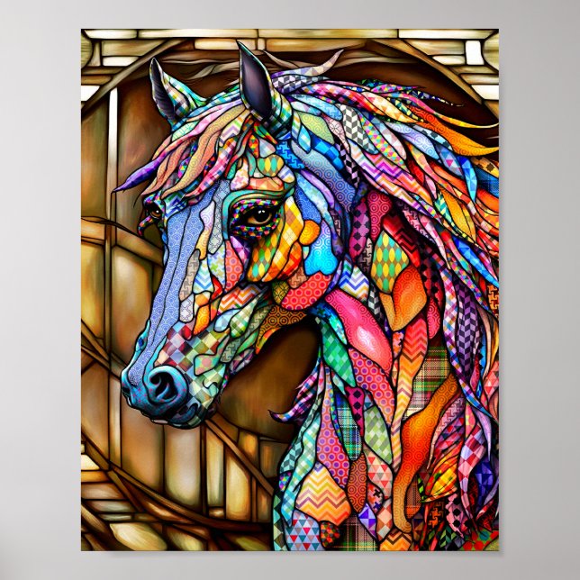 Affiche Cheval de style mosaïque en verre à plusieurs coul (Devant)