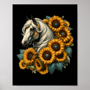 Affiche Cheval de tournesol Portrait Cowgirl équestre Hors